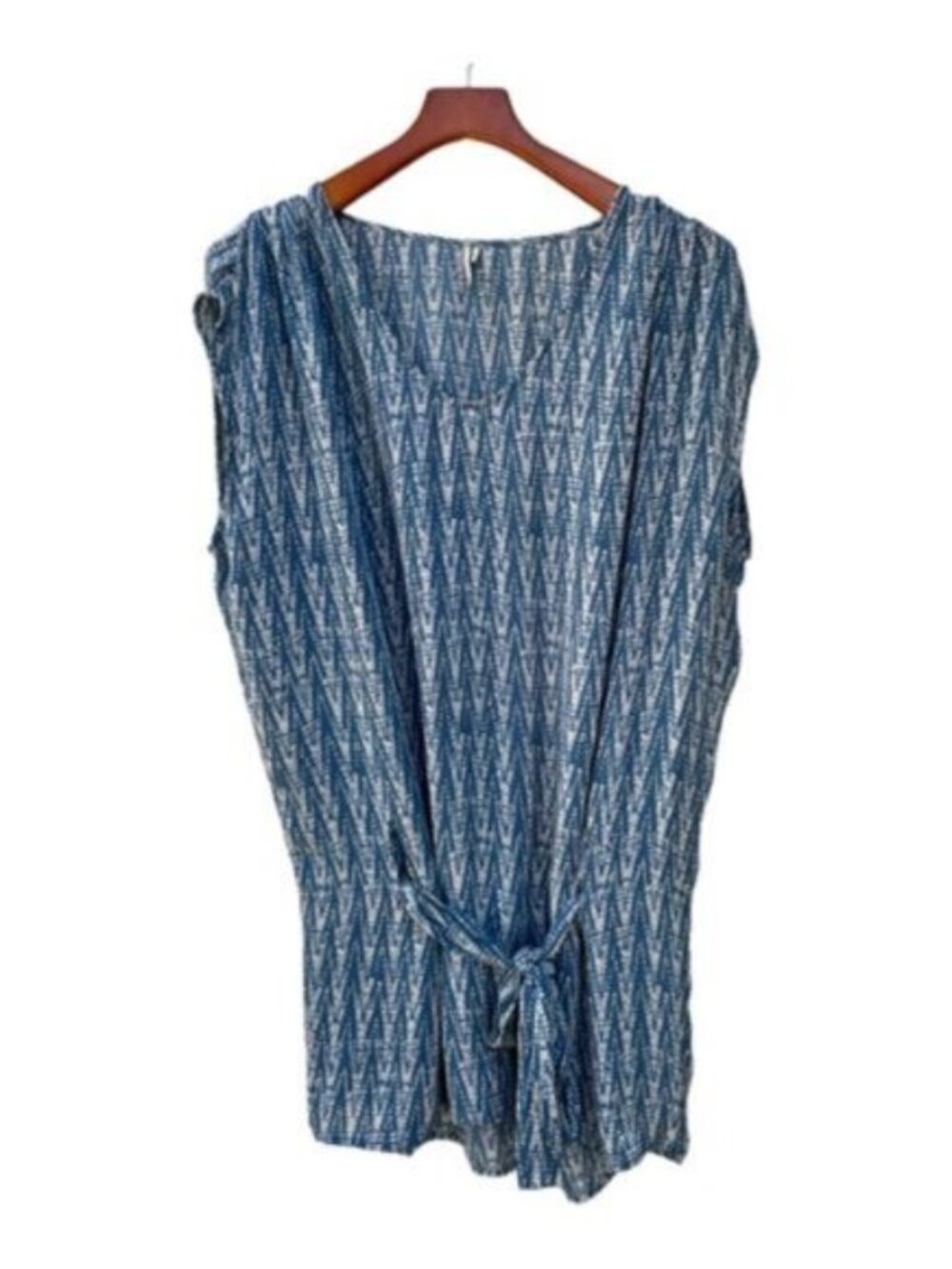 IRO Beti 100% Silk Blue White Patterned Flowy Tunic Top Size 2